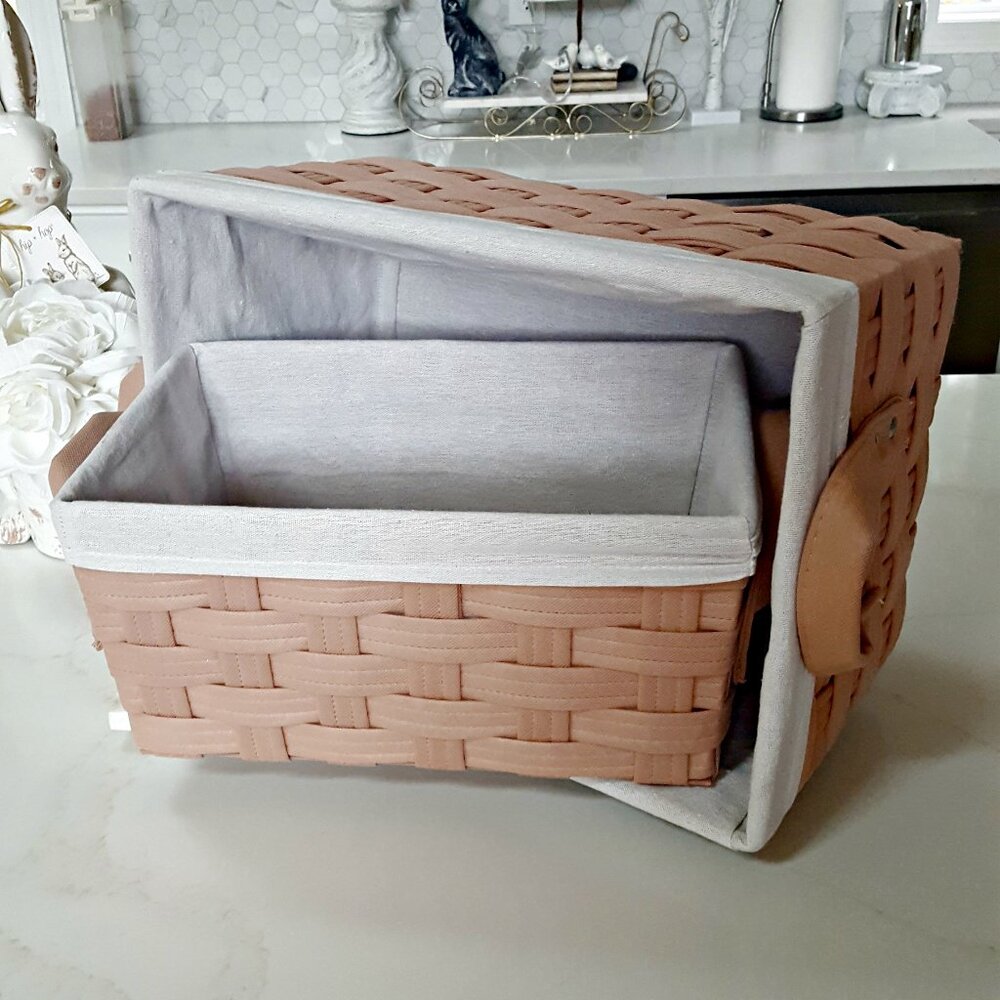 NEW! SET/2 STACKING FABRIC Storage LINED WOVEN BASKETS